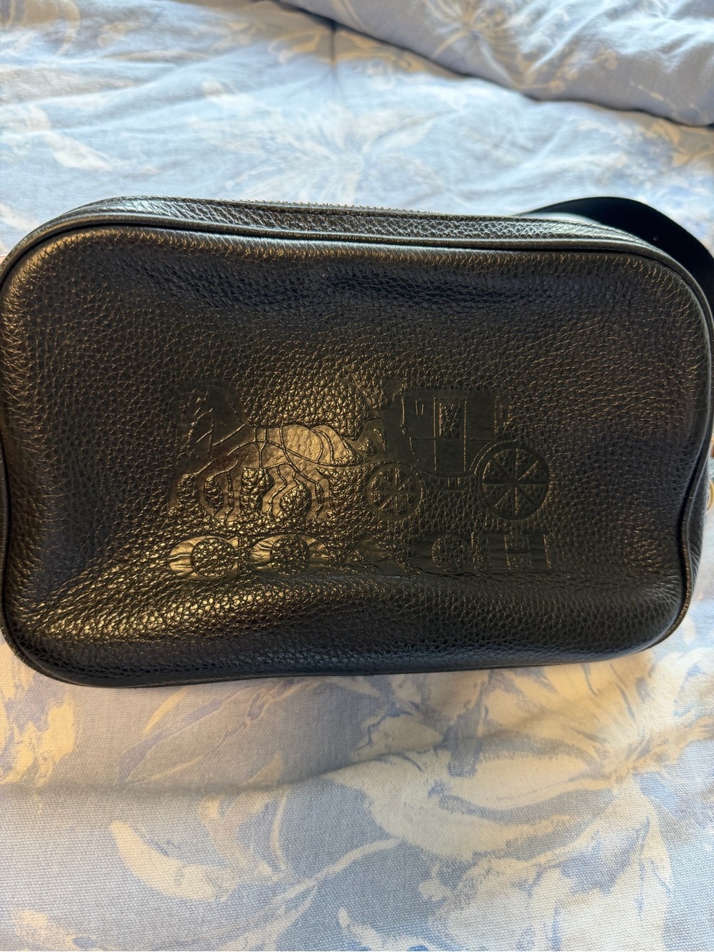 Coach Black Pebbled Leather Bag with Metallic-Trim Strap - Picture 2 of 8